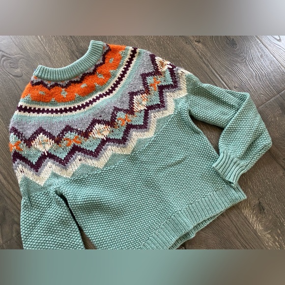 J. Crew Fair Isle Lambswool Sweater Turquoise Blue & Orange in XXS NEW W/OUT TAG - Picture 10 of 12